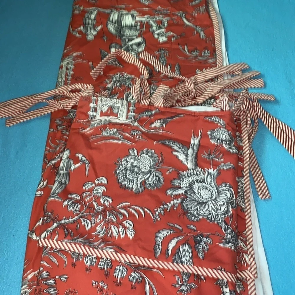 SHOWER CURTAIN Toile chinoiserie print fabric removable lining SZ 53” W X 78” L